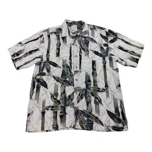 Tommy Bahama Relax Button Down Shirt Mens Size M Beige Bamboo Print 100% Silk